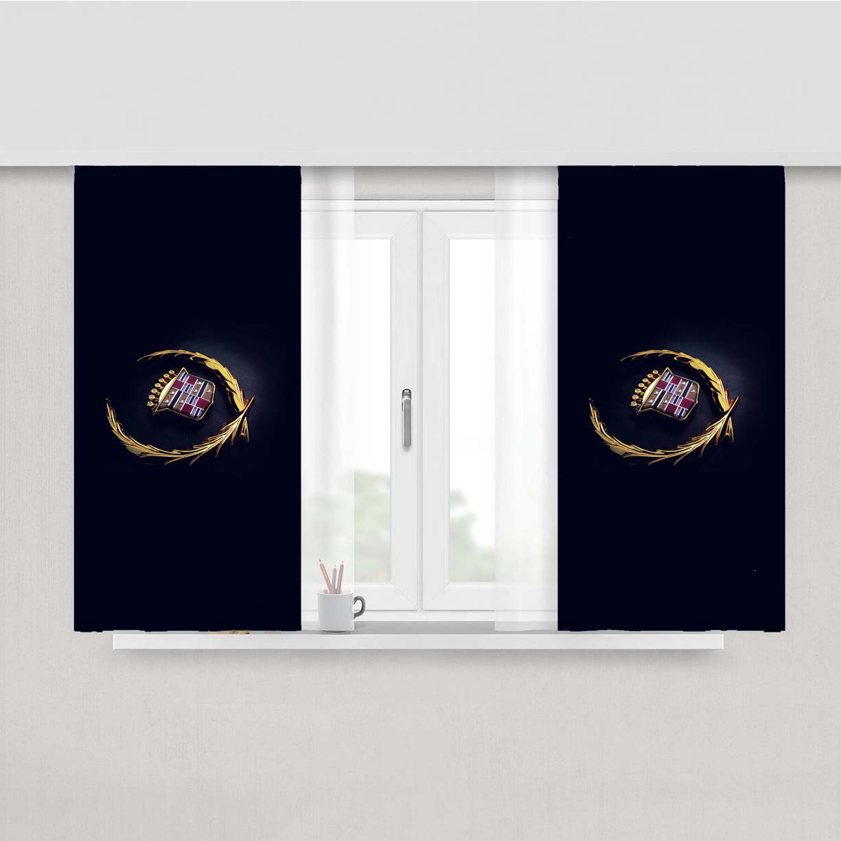 Cadillac Logo Car Dark Peach Skin Window Curtains