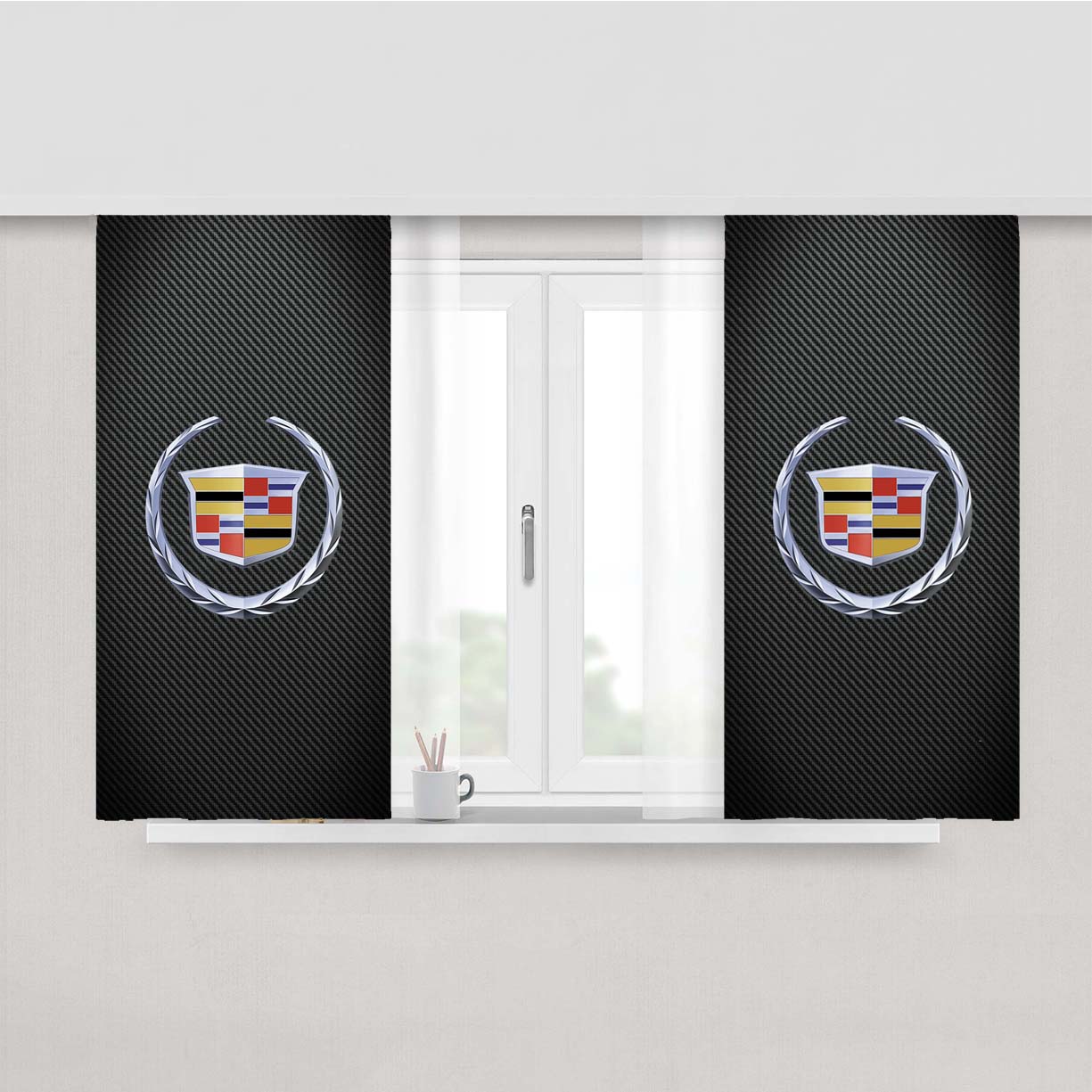 Cadillac Logo Carbon Fiber Peach Skin Window Curtains