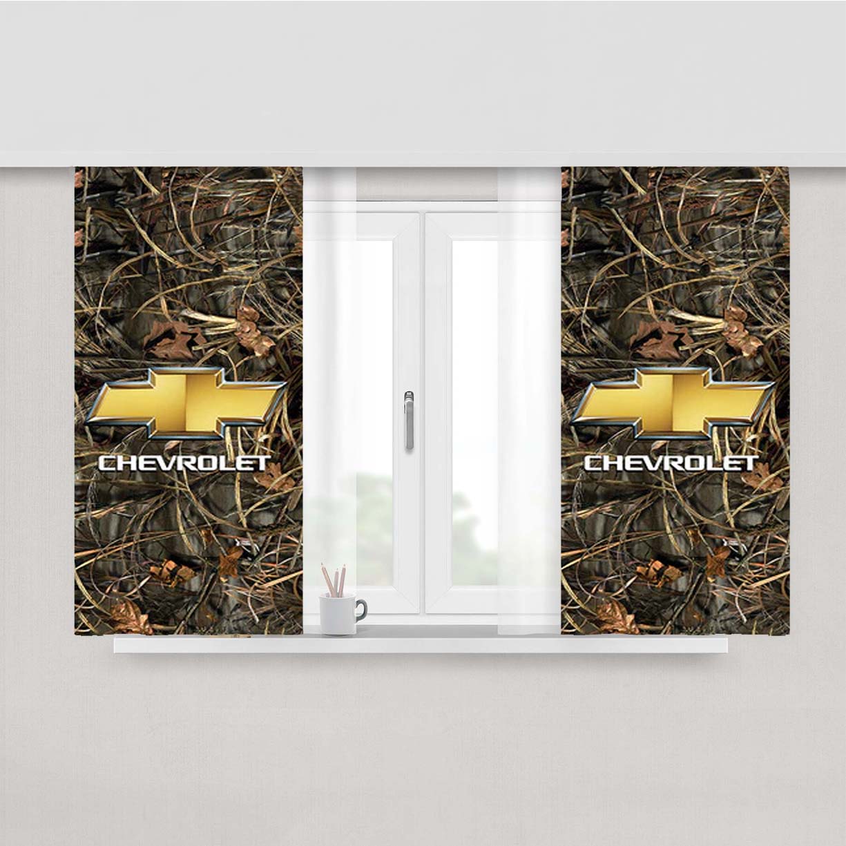 Camo Chevy Chevrolet Peach Skin Window Curtains