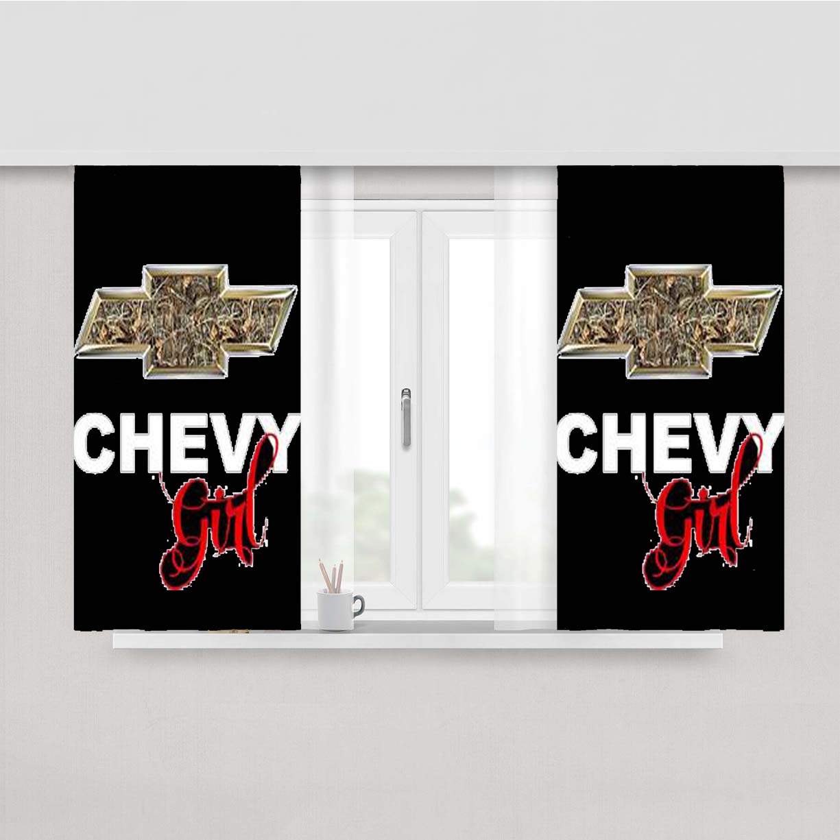 Camo Chevy Girl Peach Skin Window Curtains