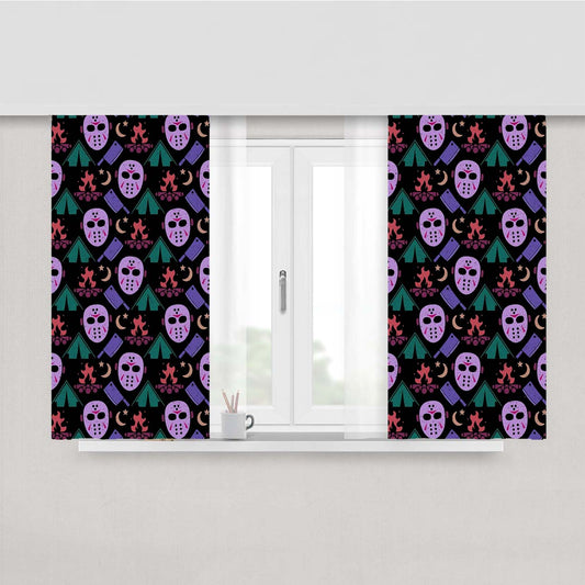 Camping With Jason Voorhees Friday The 13 Pattern Peach Skin Window Curtains