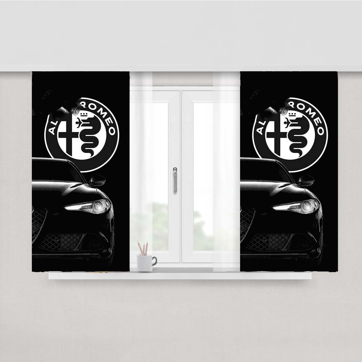 Car Logo Alfa Romeo Peach Skin Window Curtains