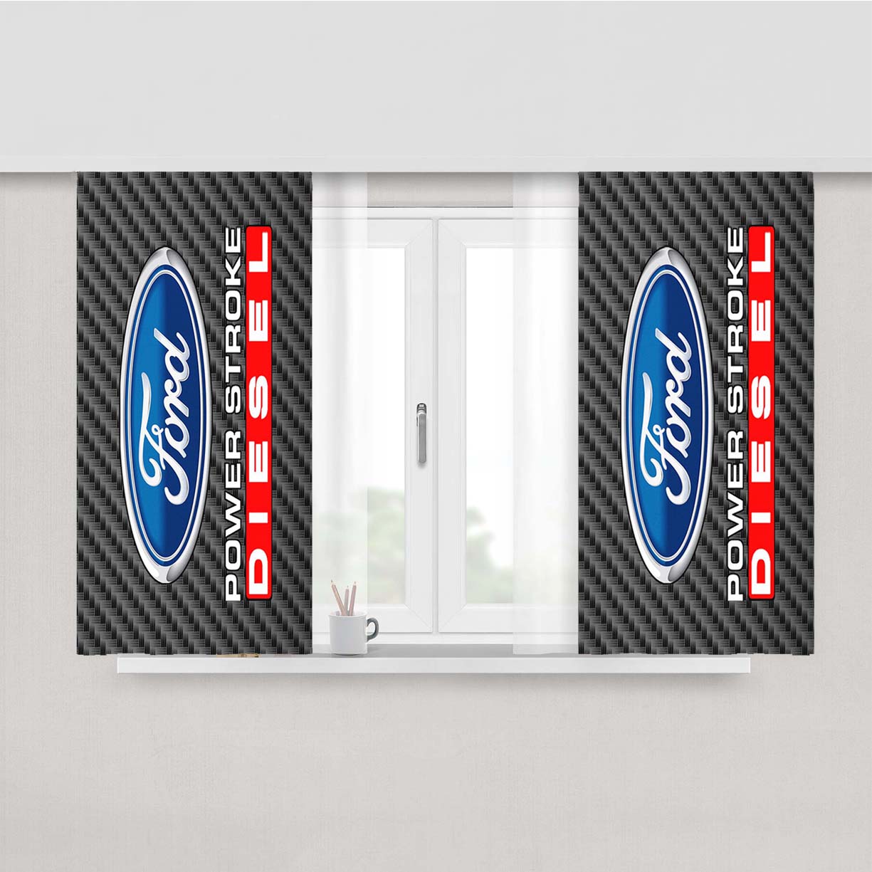 Carbon Ord Powerstroke Diesel Logo Peach Skin Window Curtains