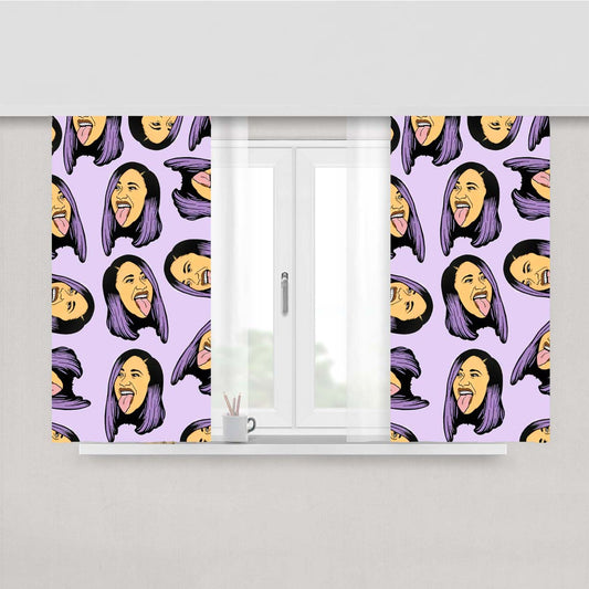 Cardi B Head Pattern Fun Peach Skin Window Curtains