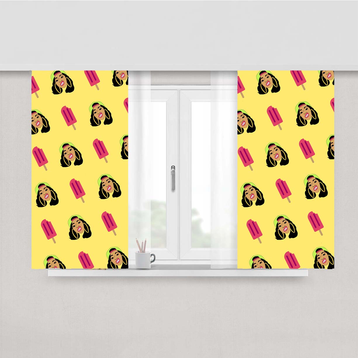 Cardi B Ice Cream Pattern Peach Skin Window Curtains