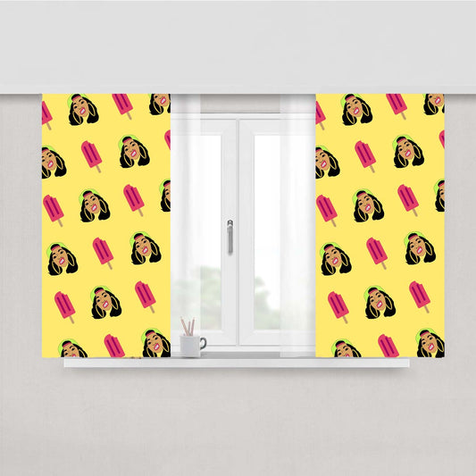 Cardi B Ice Cream Pattern Peach Skin Window Curtains