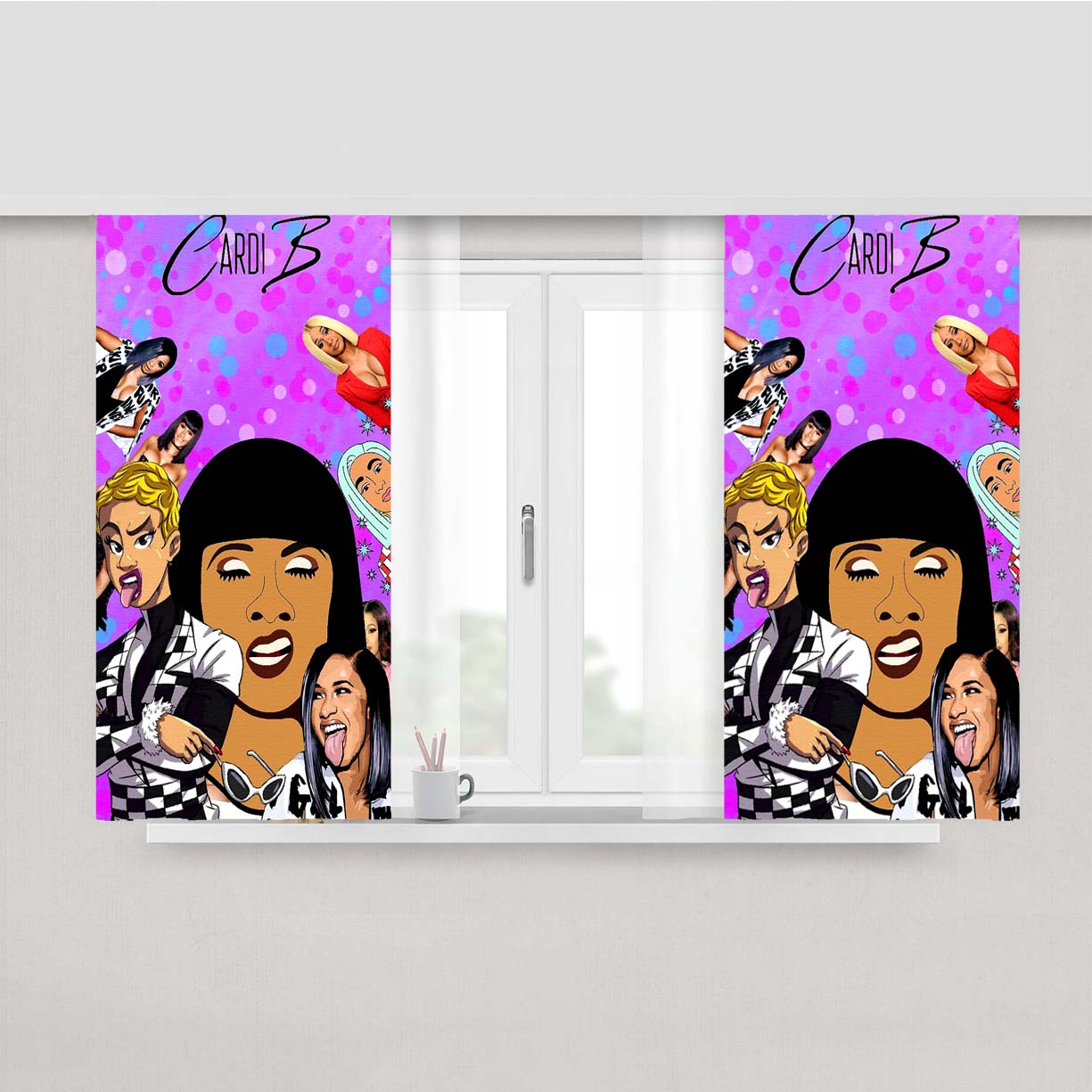 Cardi B Pattern Face Peach Skin Window Curtains