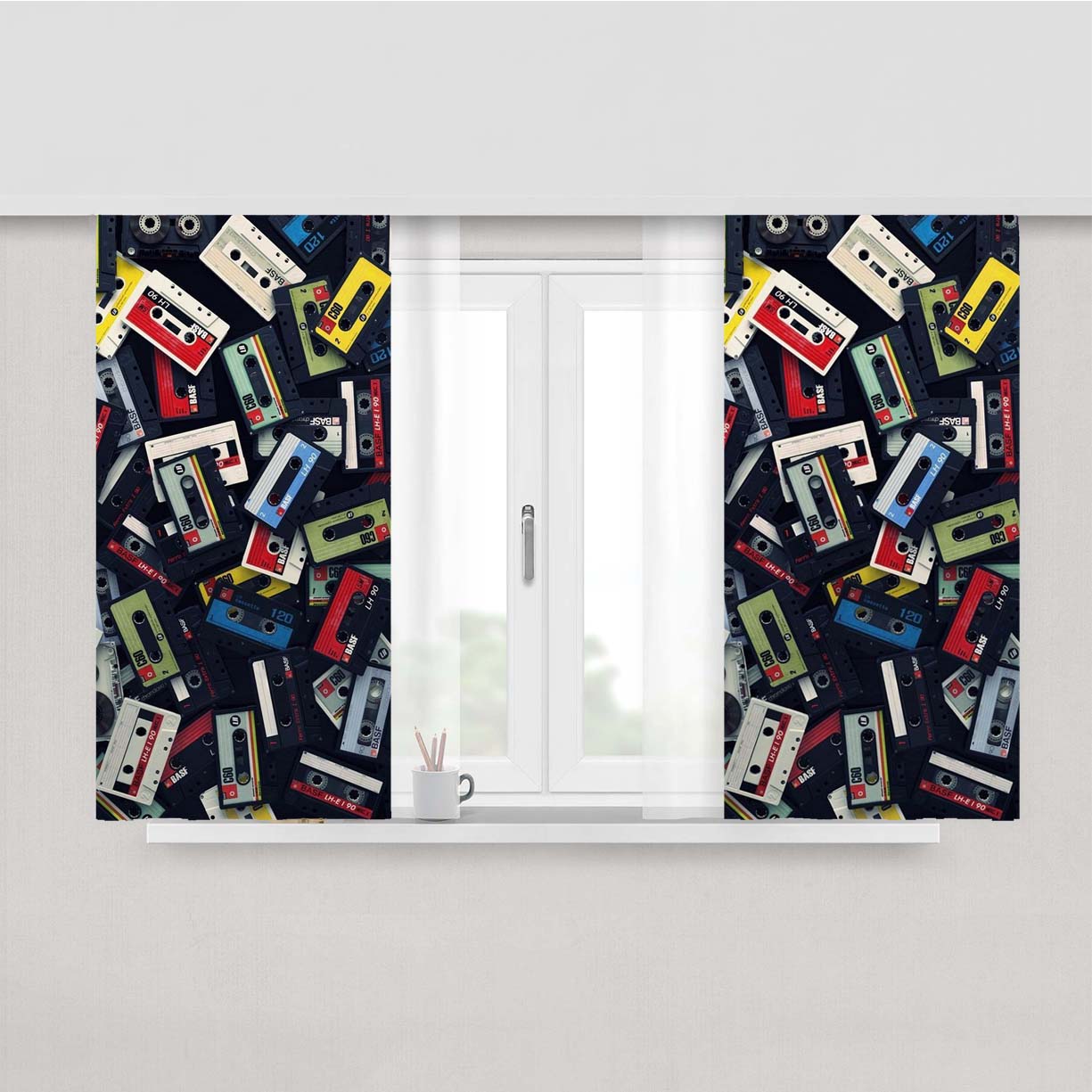 Cassete Vintage Pattern Peach Skin Window Curtains