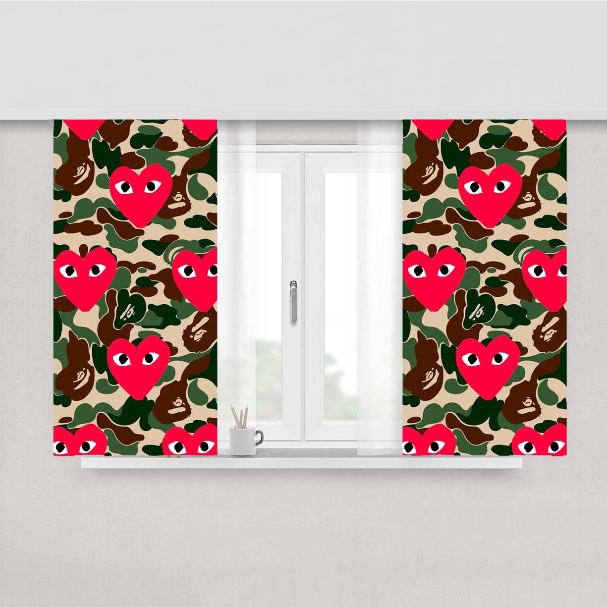 Cdg Chamo Pattern Bape Style Peach Skin Window Curtains