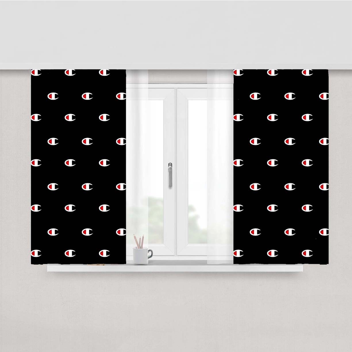 Champion Emblem Pattern Peach Skin Window Curtains