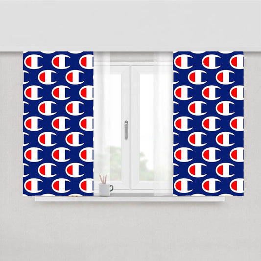 Champion Pattern Blue Peach Skin Window Curtains