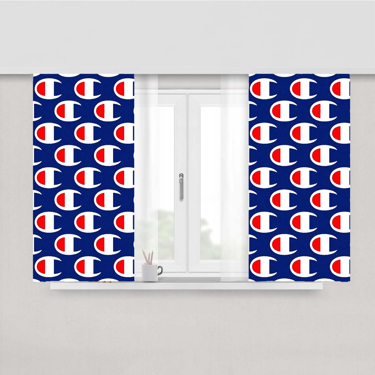 Champion Pattern Blue Art Peach Skin Window Curtains