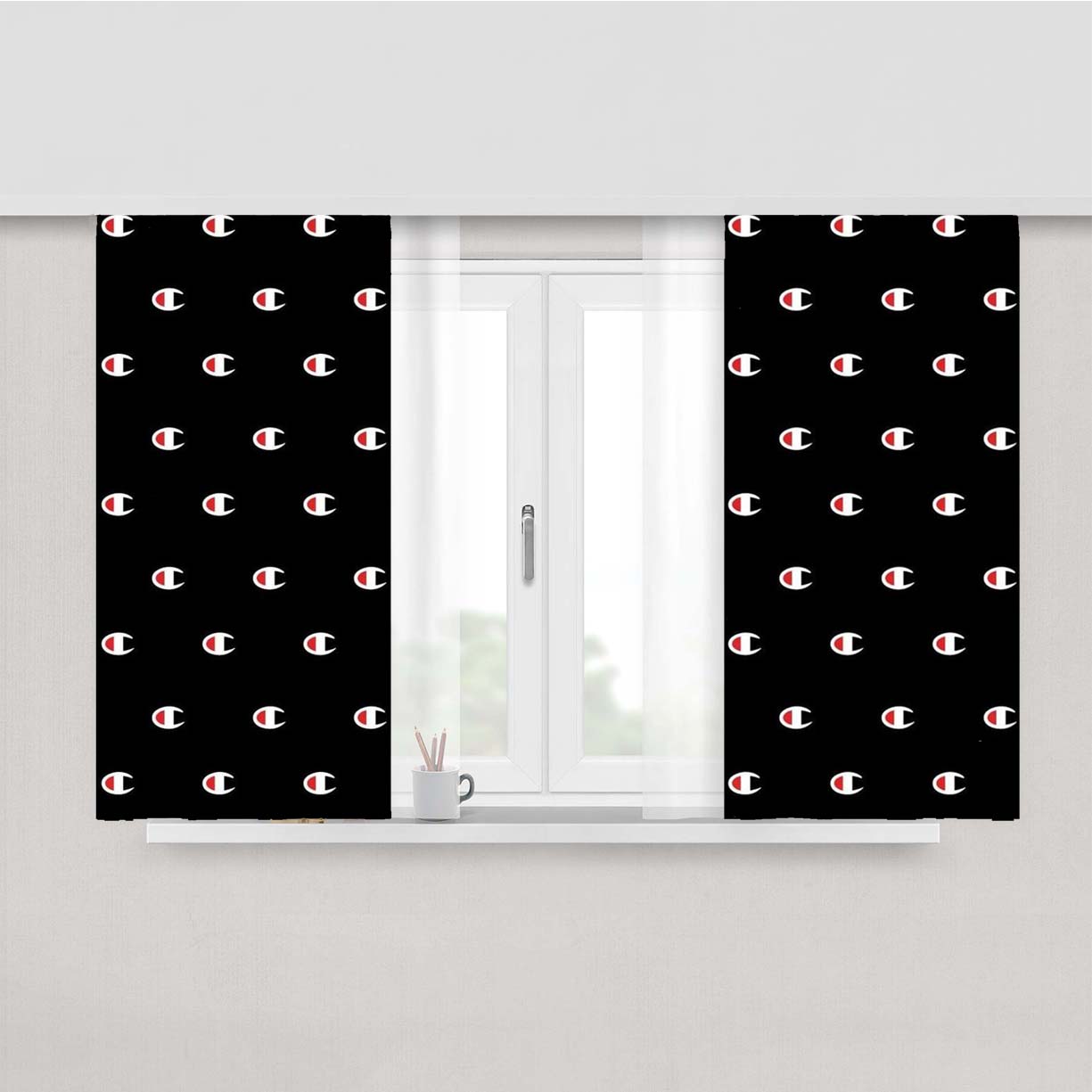 Champion Style Pattern In Black Peach Skin Window Curtains