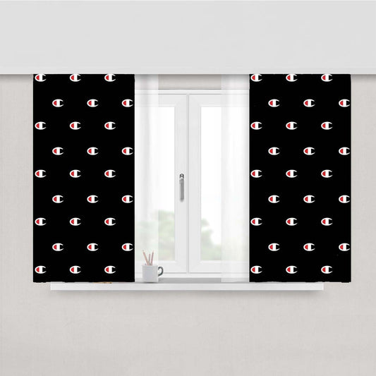 Champion Style Pattern In Black Peach Skin Window Curtains