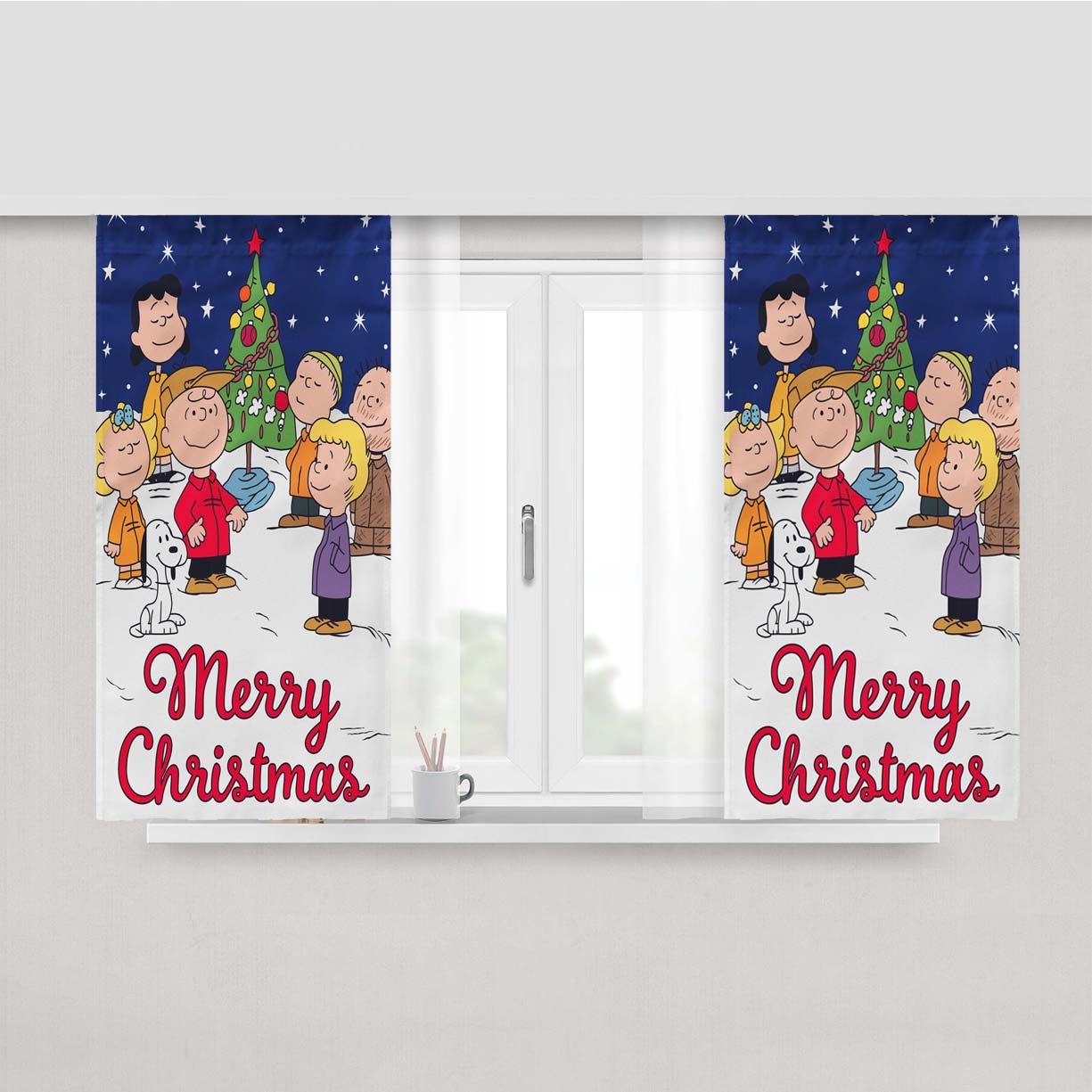 Charlie Brown Christmas Peach Skin Window Curtains