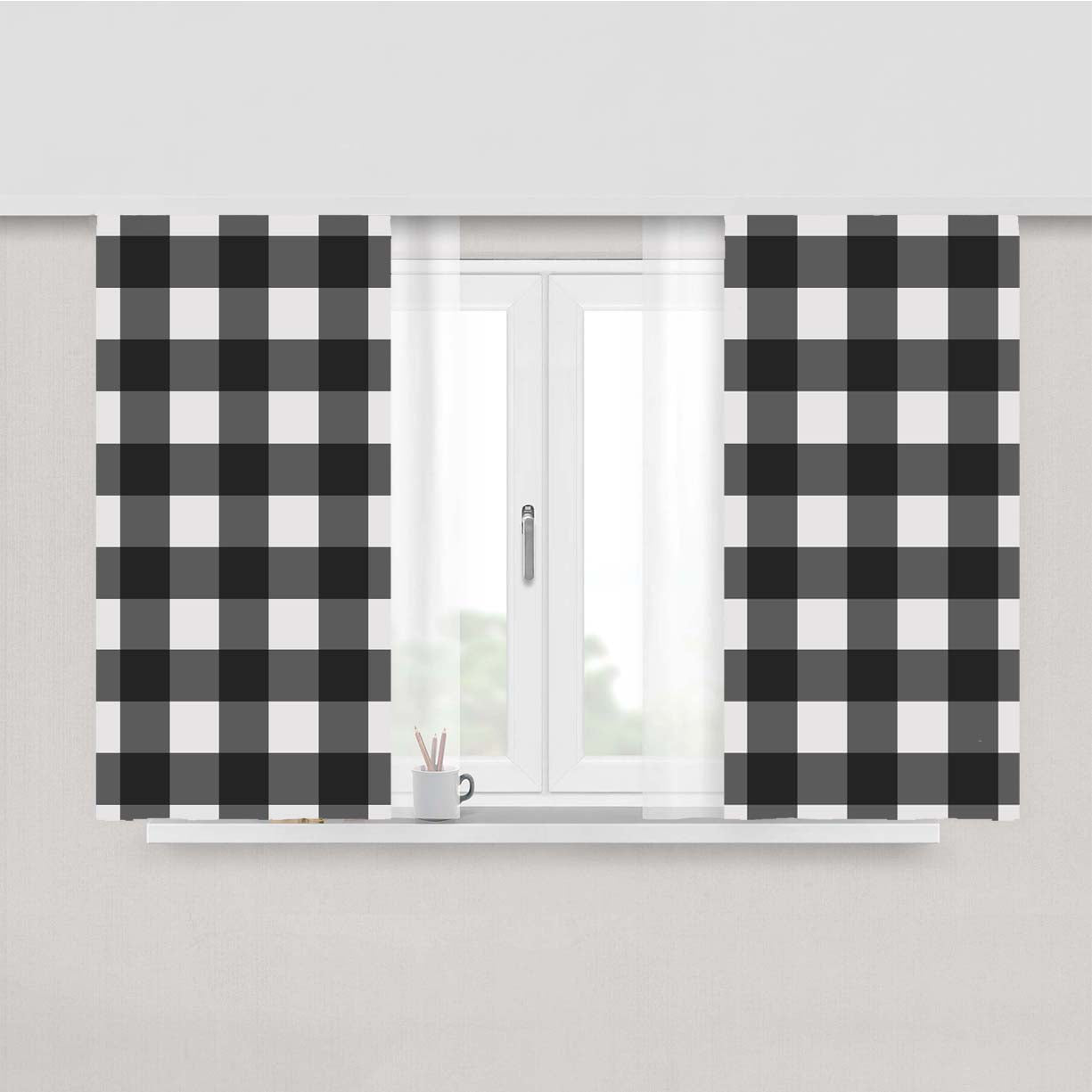 Check Me Out Checkerboard Peach Skin Window Curtains