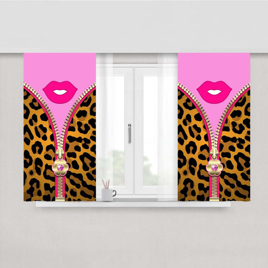 Cheetah Zipper Pattern And Lips Pink Peach Skin Window Curtains