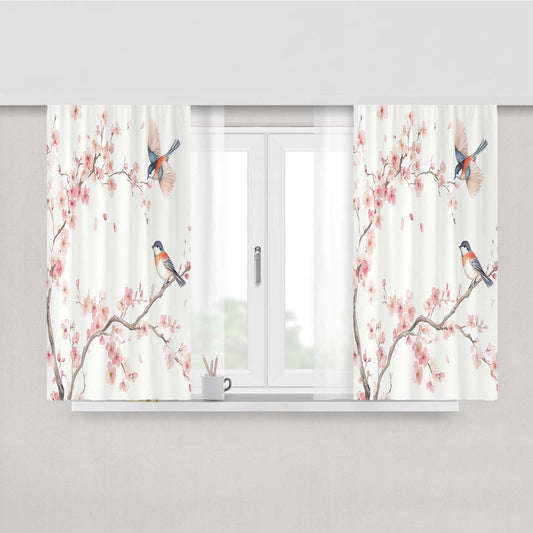 Cherry Blossom Bird Peach Skin Window Curtains