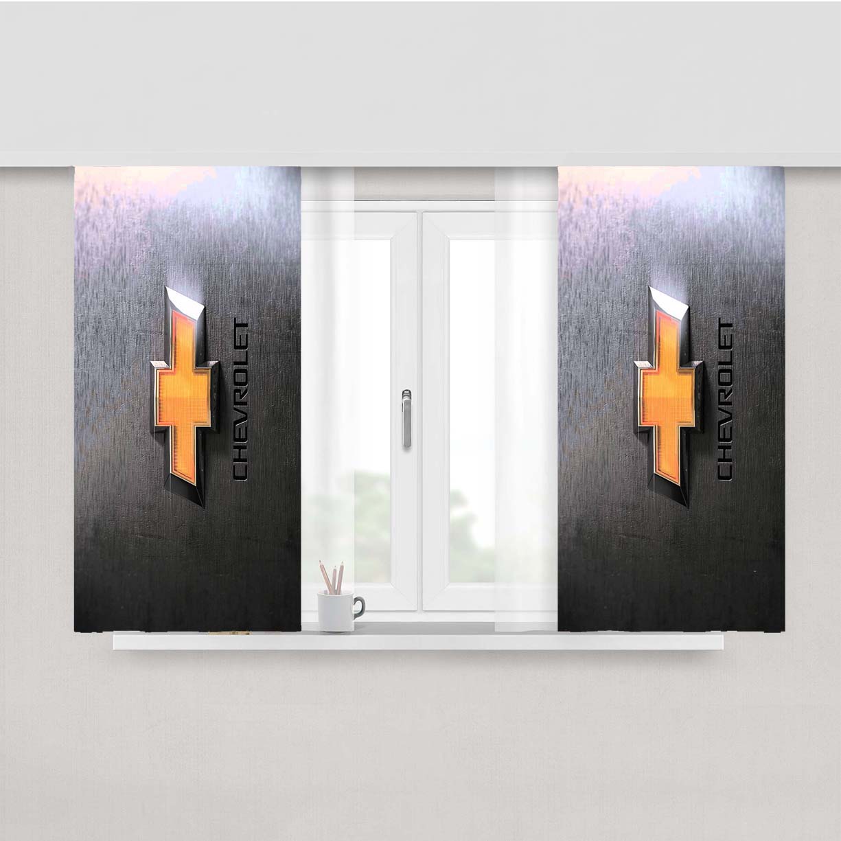Chevrolet Metal Logo Peach Skin Window Curtains