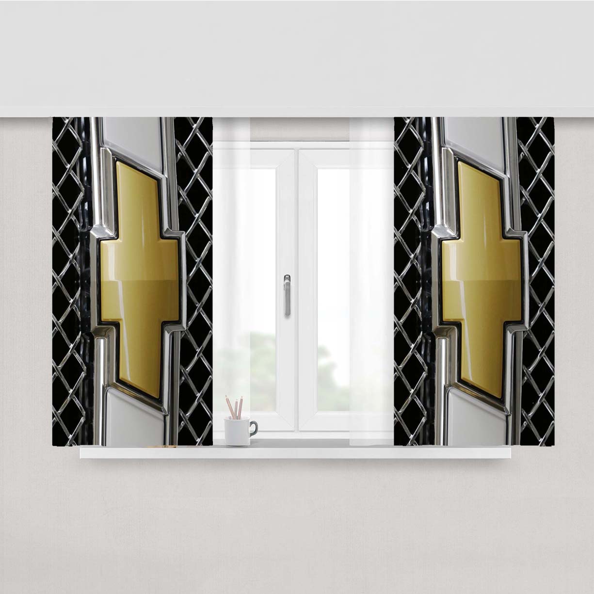 Chevy Chevrolet Gold Logo Peach Skin Window Curtains