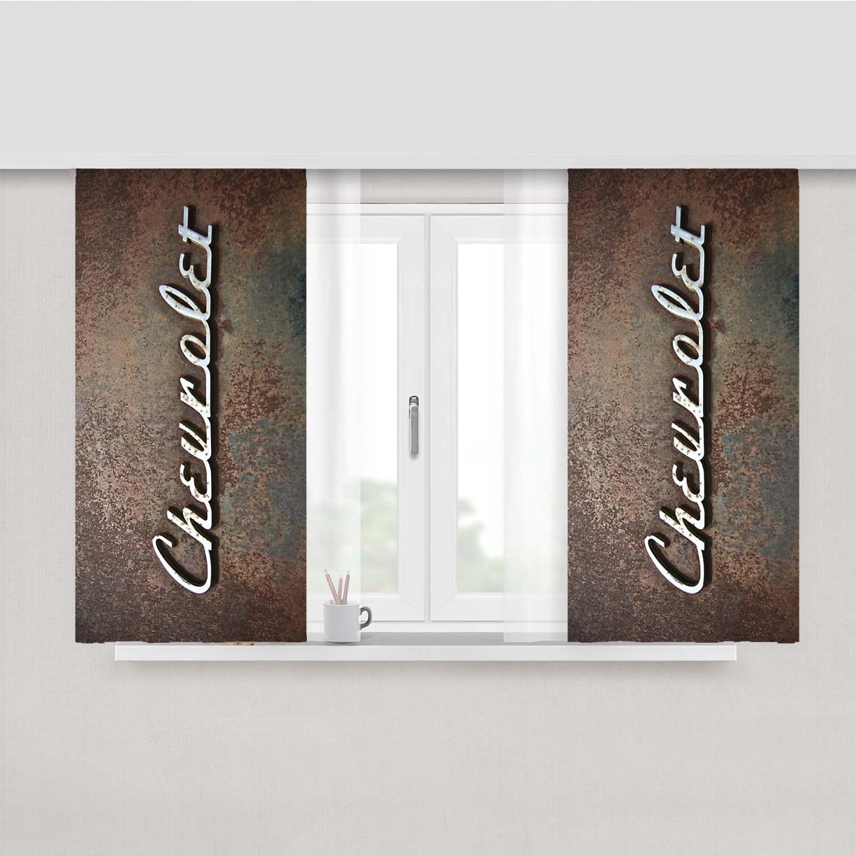 Chevy Chevrolet Vintage Metal Logo Peach Skin Window Curtains