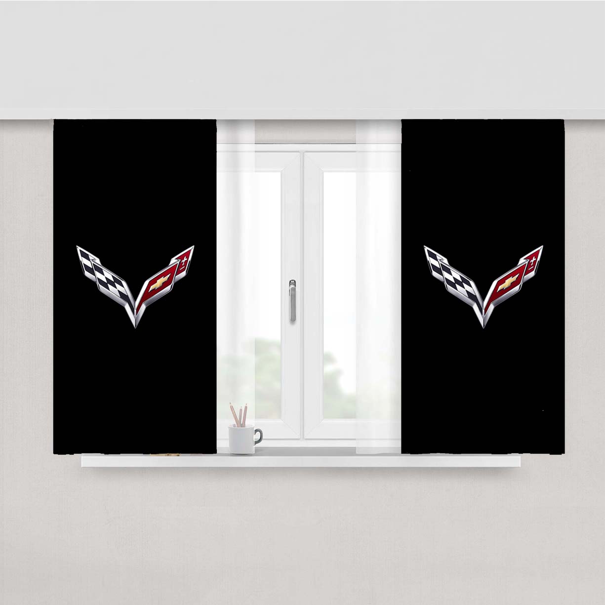 Chevy Logo Black Peach Skin Window Curtains