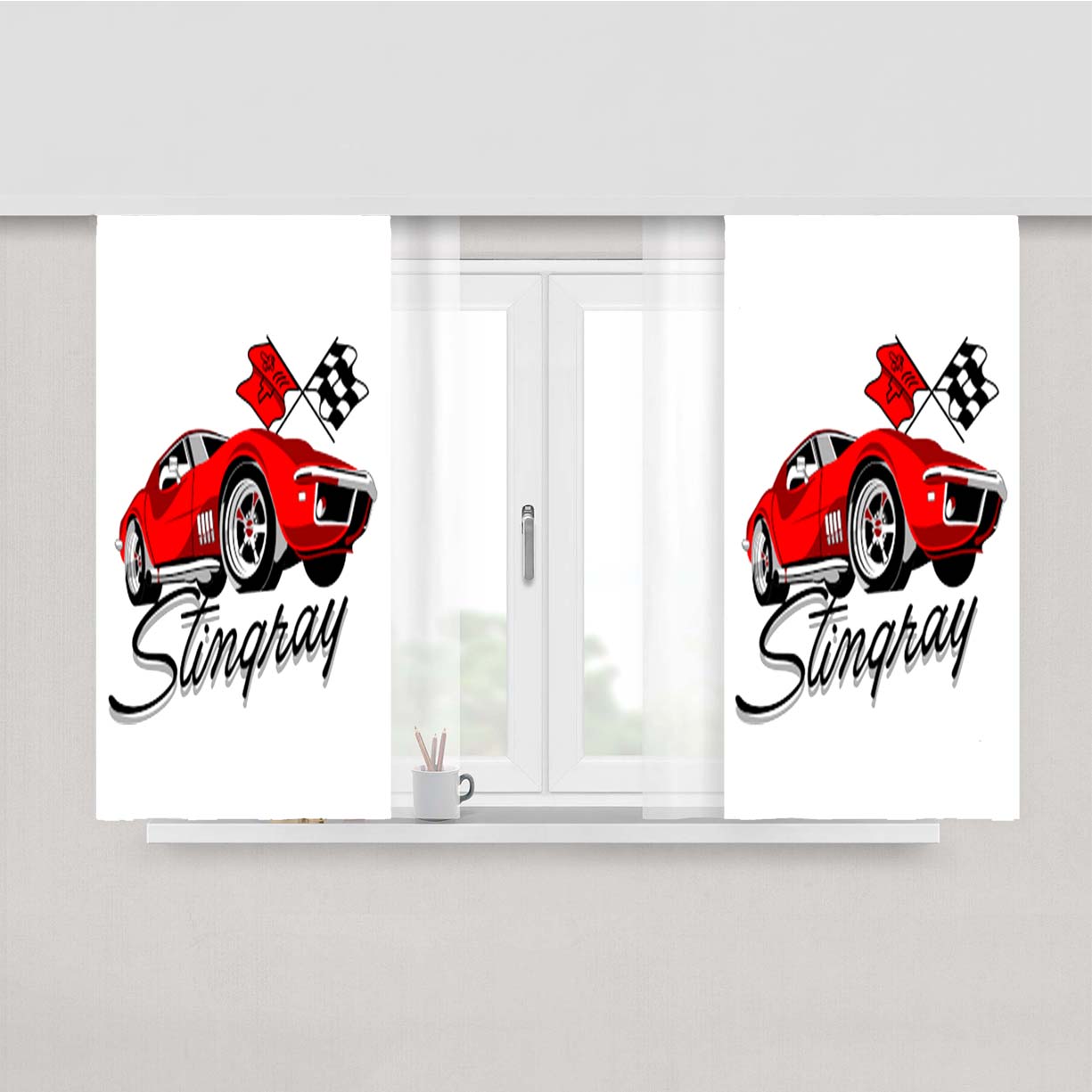 Chevy Red Car Cartoon Peach Skin Window Curtains
