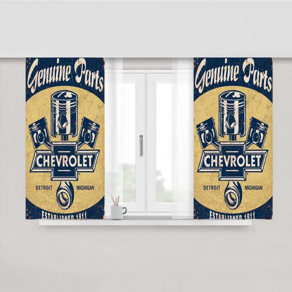 Chevy Retro Car Poster Peach Skin Window Curtains