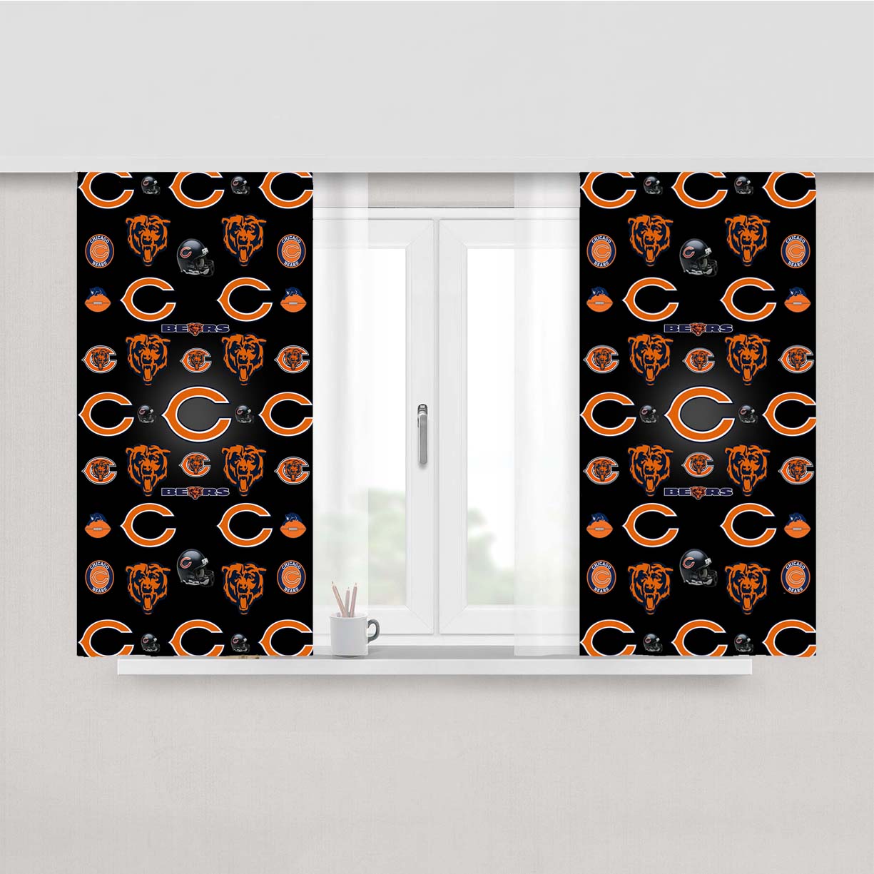 Chicago Bears Logo Pattern Peach Skin Window Curtains