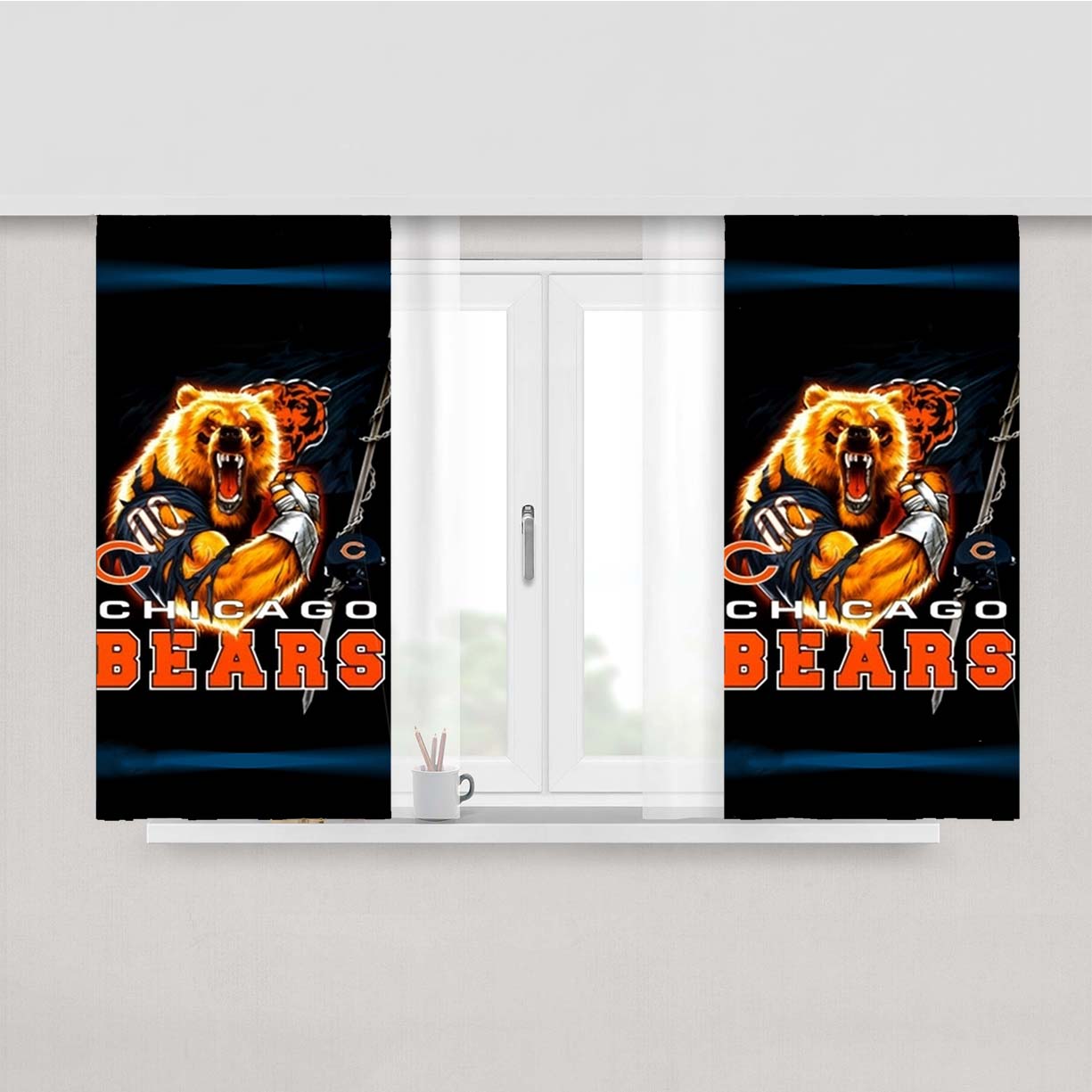 Chicago Bears Nfl Black 1 Peach Skin Window Curtains