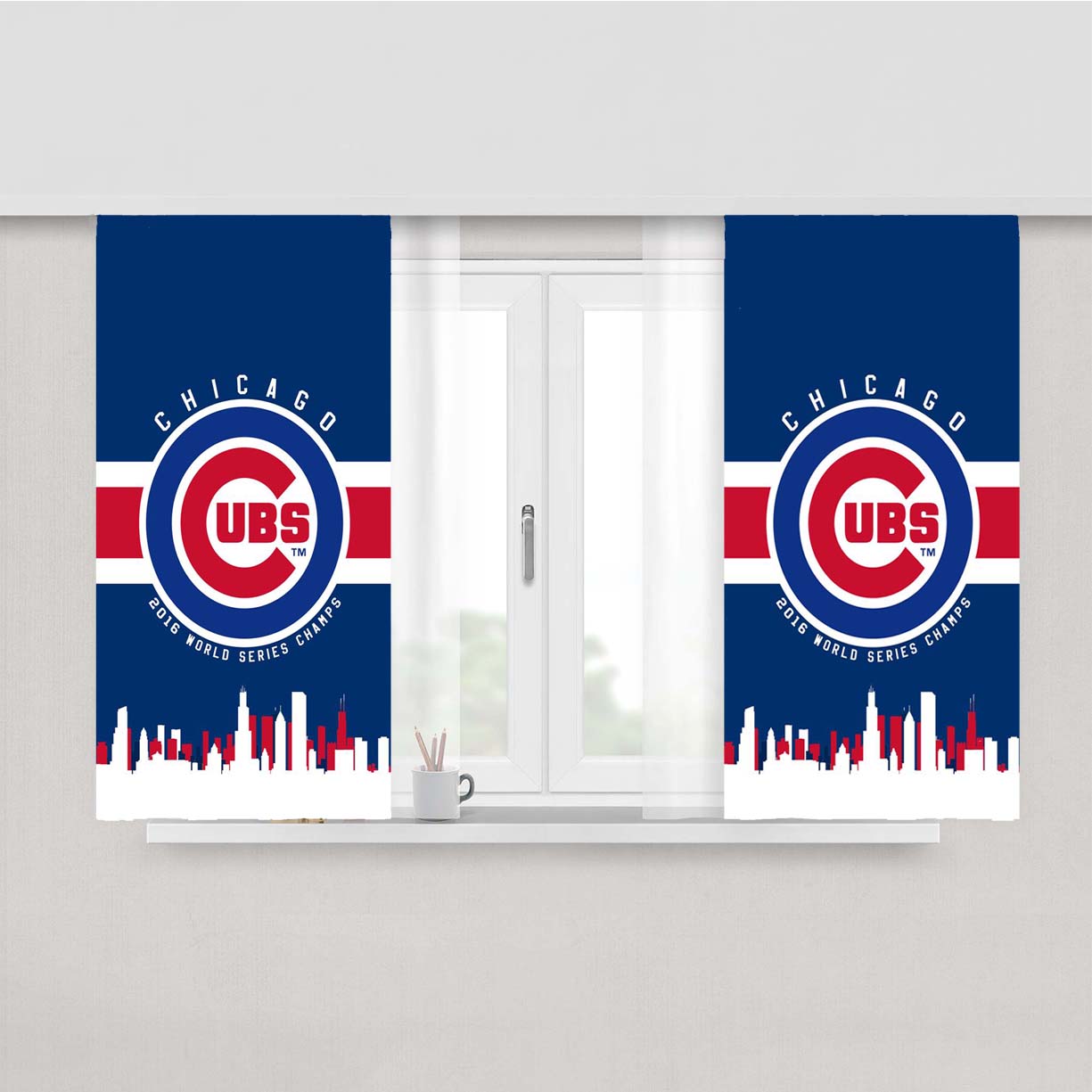 Chicago Cubs City Pattern Peach Skin Window Curtains