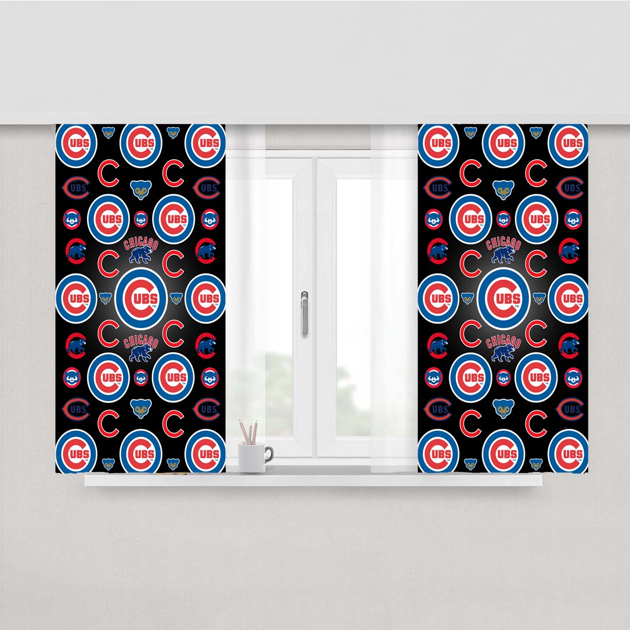 Chicago Cubs Logo Pattern Peach Skin Window Curtains