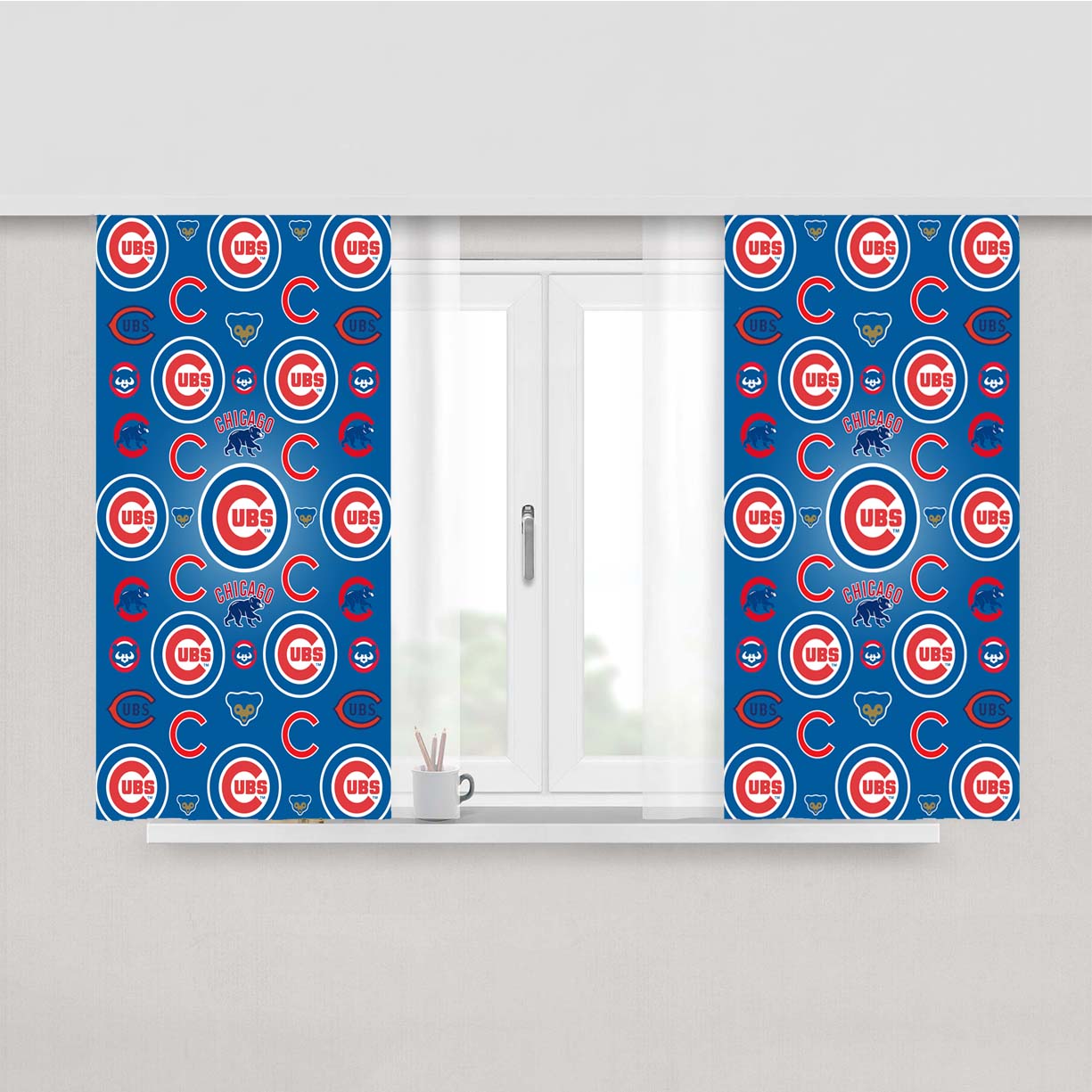 Chicago Cubs Logo Pattern Blue Peach Skin Window Curtains
