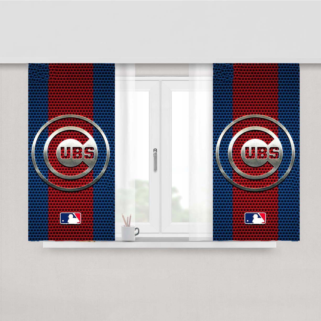 Chicago Cubs Metal Logo Peach Skin Window Curtains