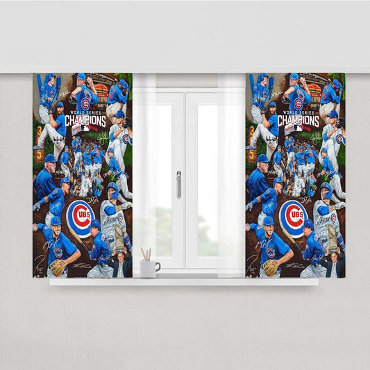 Chicago Cubs Pattern Peach Skin Window Curtains