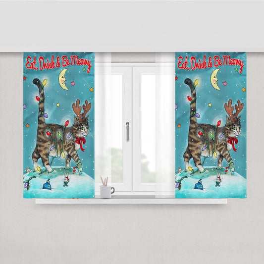 Christmas Cat Peach Skin Window Curtains