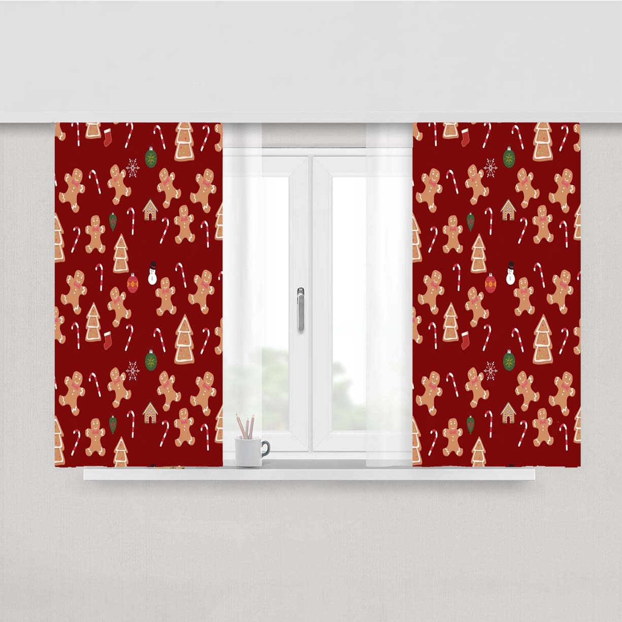 Christmas Gingerbread Cookies Peach Skin Window Curtains