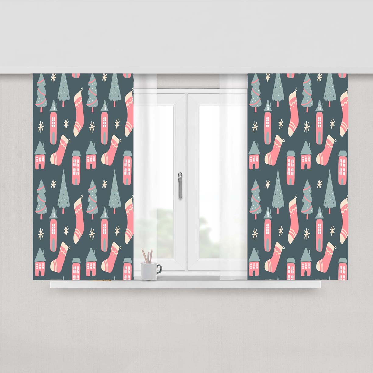 Christmas Patterns Set 07 Peach Skin Window Curtains