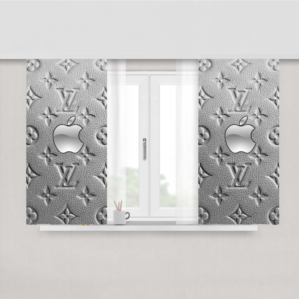 Chrome Apple Tech Pattern Peach Skin Window Curtains