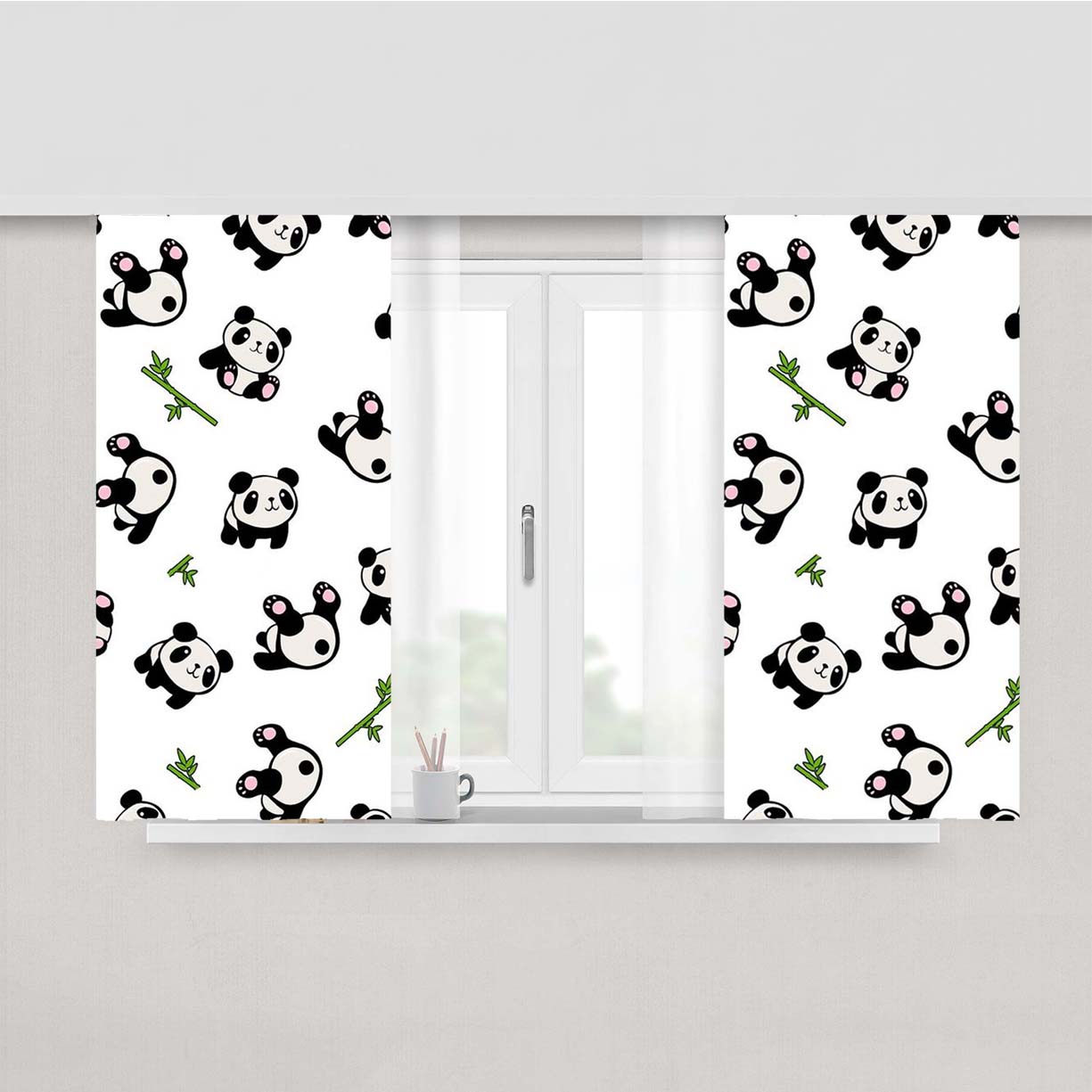 Chubby Panda Funny Pattern Peach Skin Window Curtains