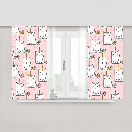 Chubby Unicorn Cat Pattern Peach Skin Window Curtains