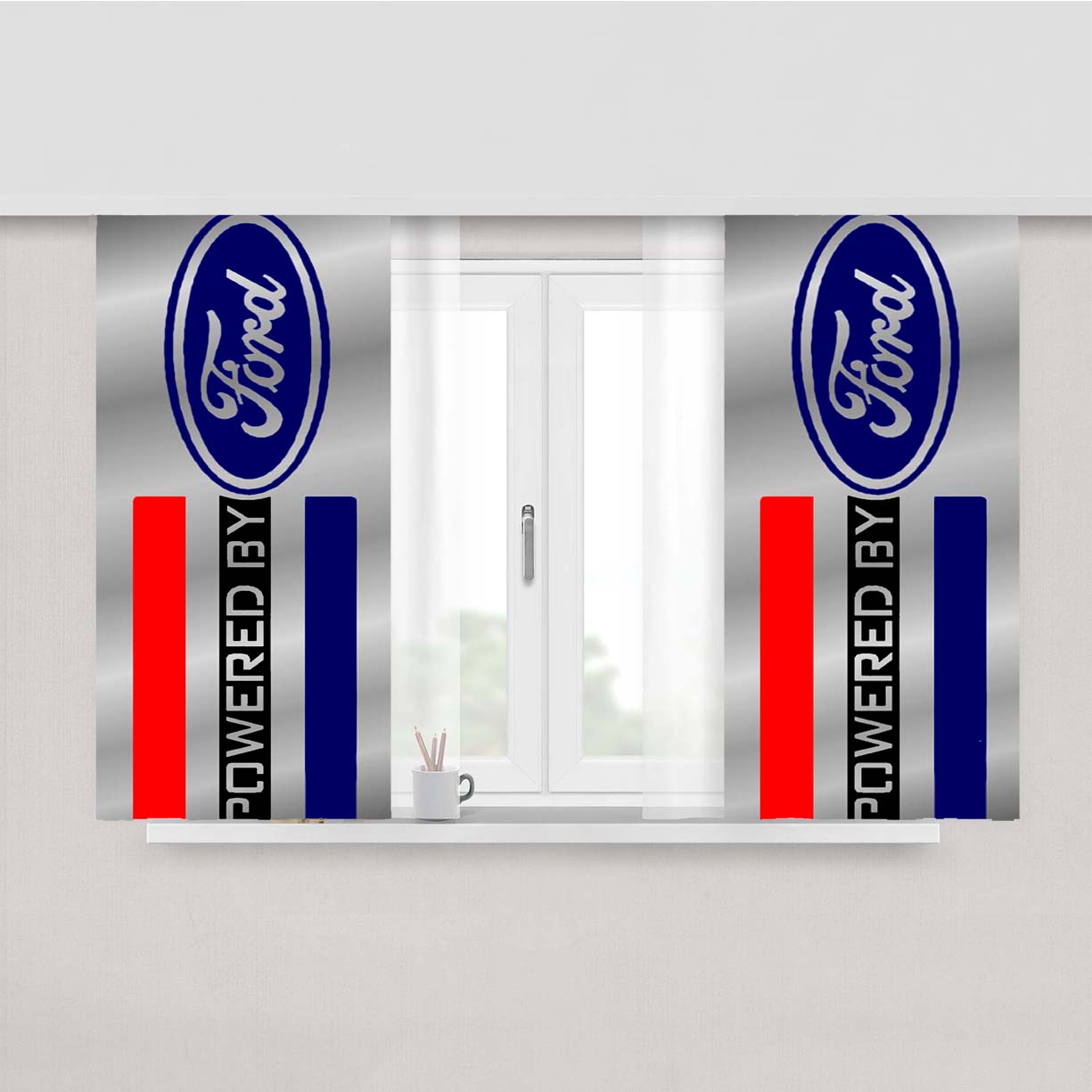 Classic Stainless Steel Powered By Ford Plate Peach Skin Window Curtains