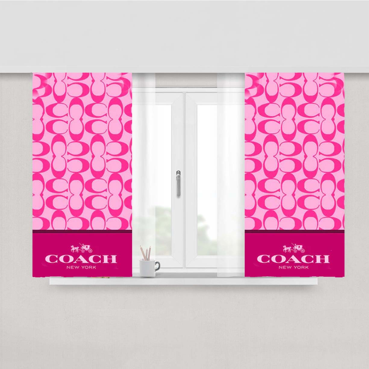 Coach New York Pink Pattern Peach Skin Window Curtains