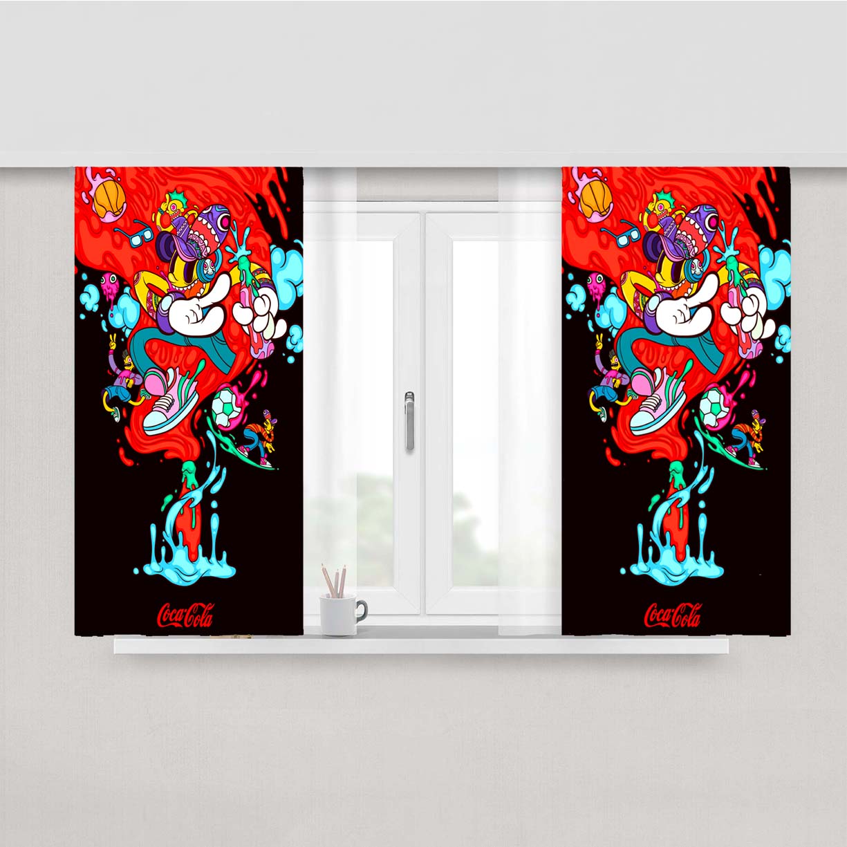 Coca Cola Art Doodle Drink Peach Skin Window Curtains