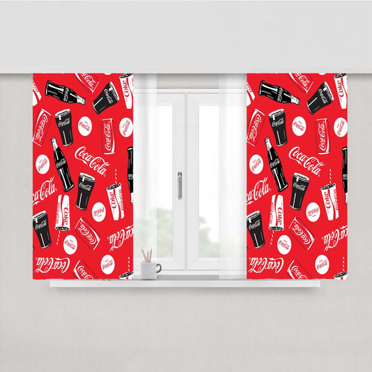 Coca Cola Bottle Can Allover Peach Skin Window Curtains