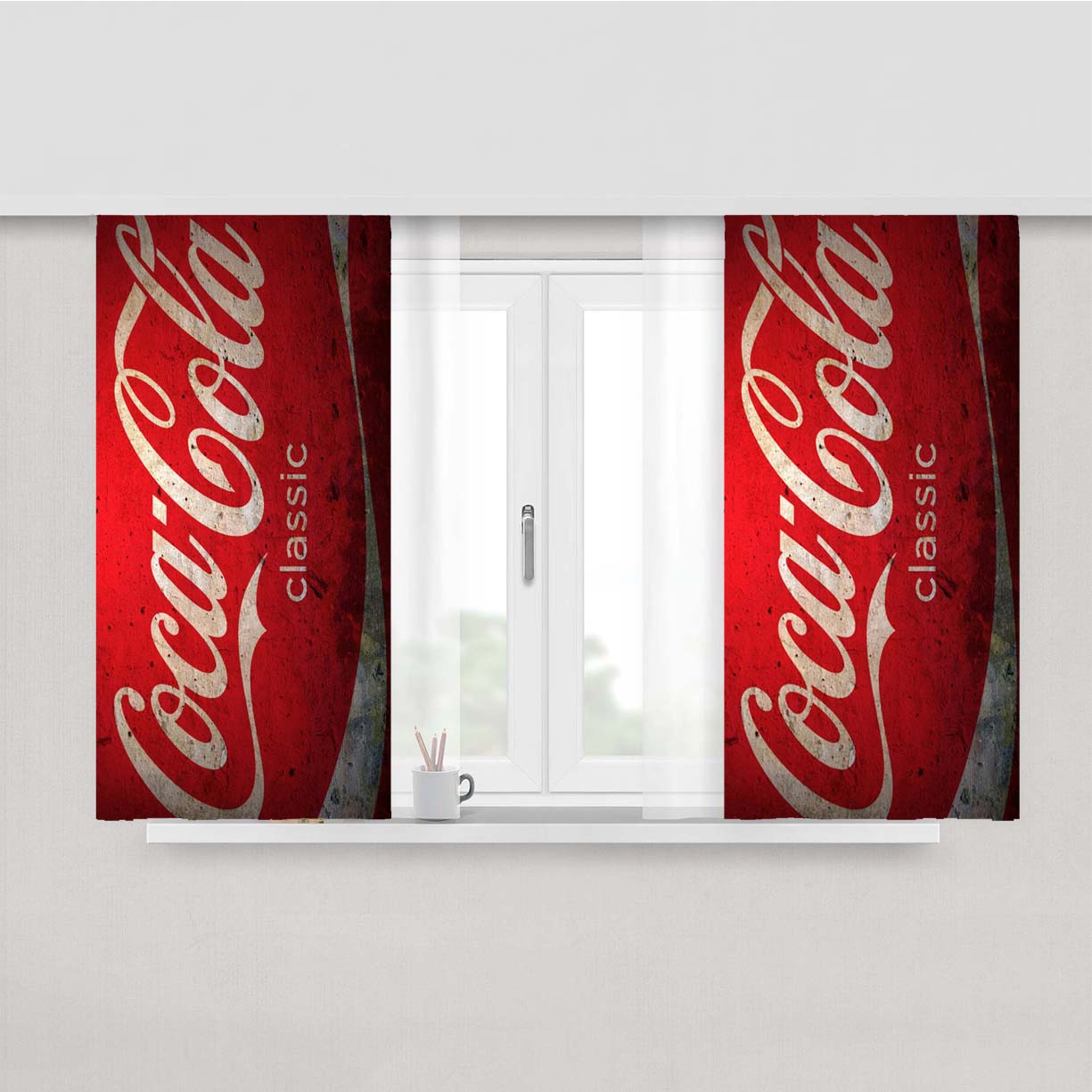 Coca Cola Classic Vintage Logo Red Peach Skin Window Curtains