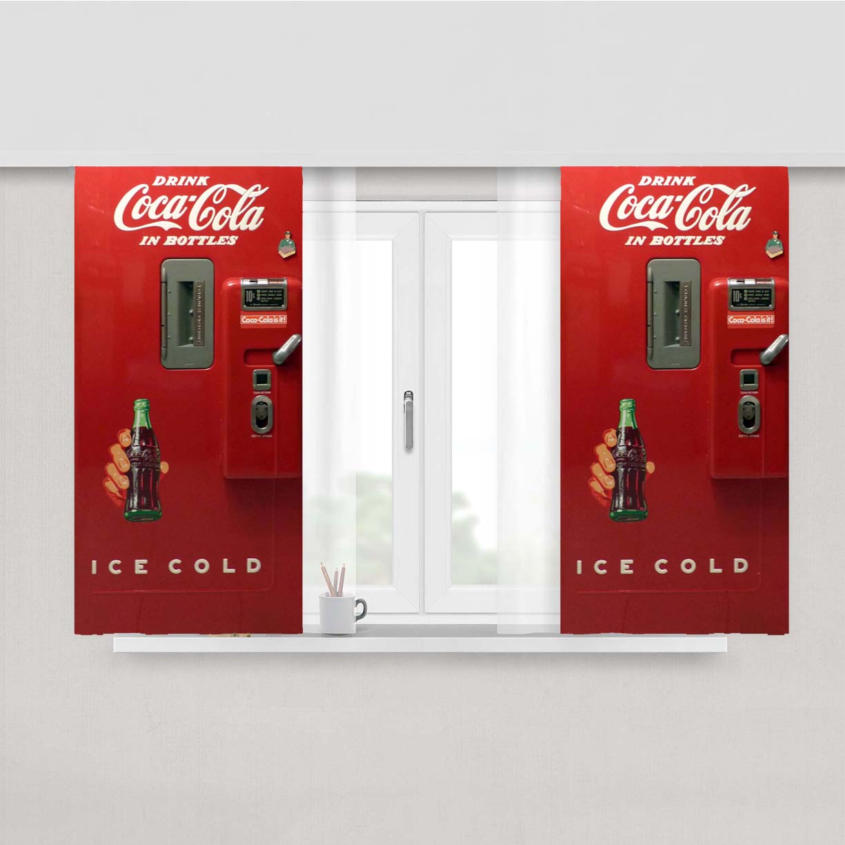 Coca Cola In Bottles Ice Cold Vending Machine Peach Skin Window Curtains