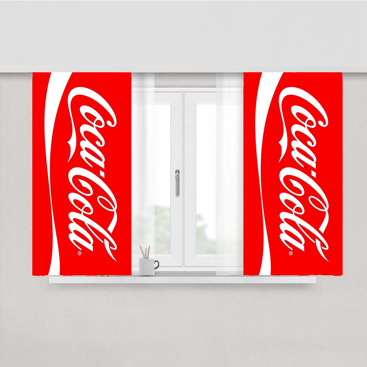 Coca Cola Logo Peach Skin Window Curtains