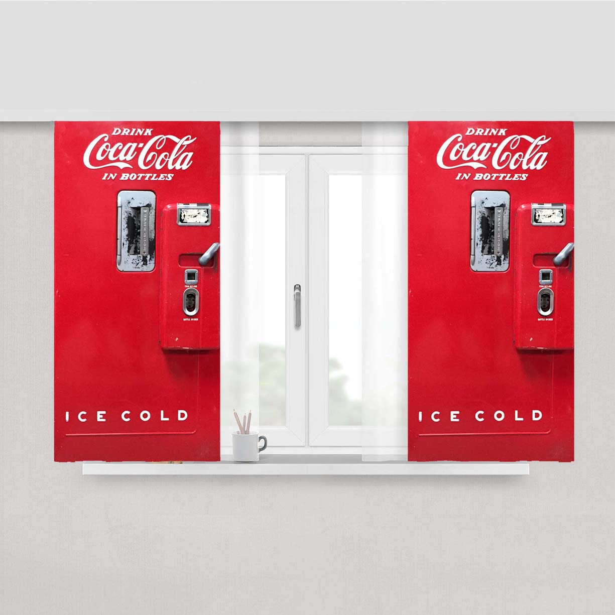Coca Cola Old Cold Vending Machine 2 Peach Skin Window Curtains