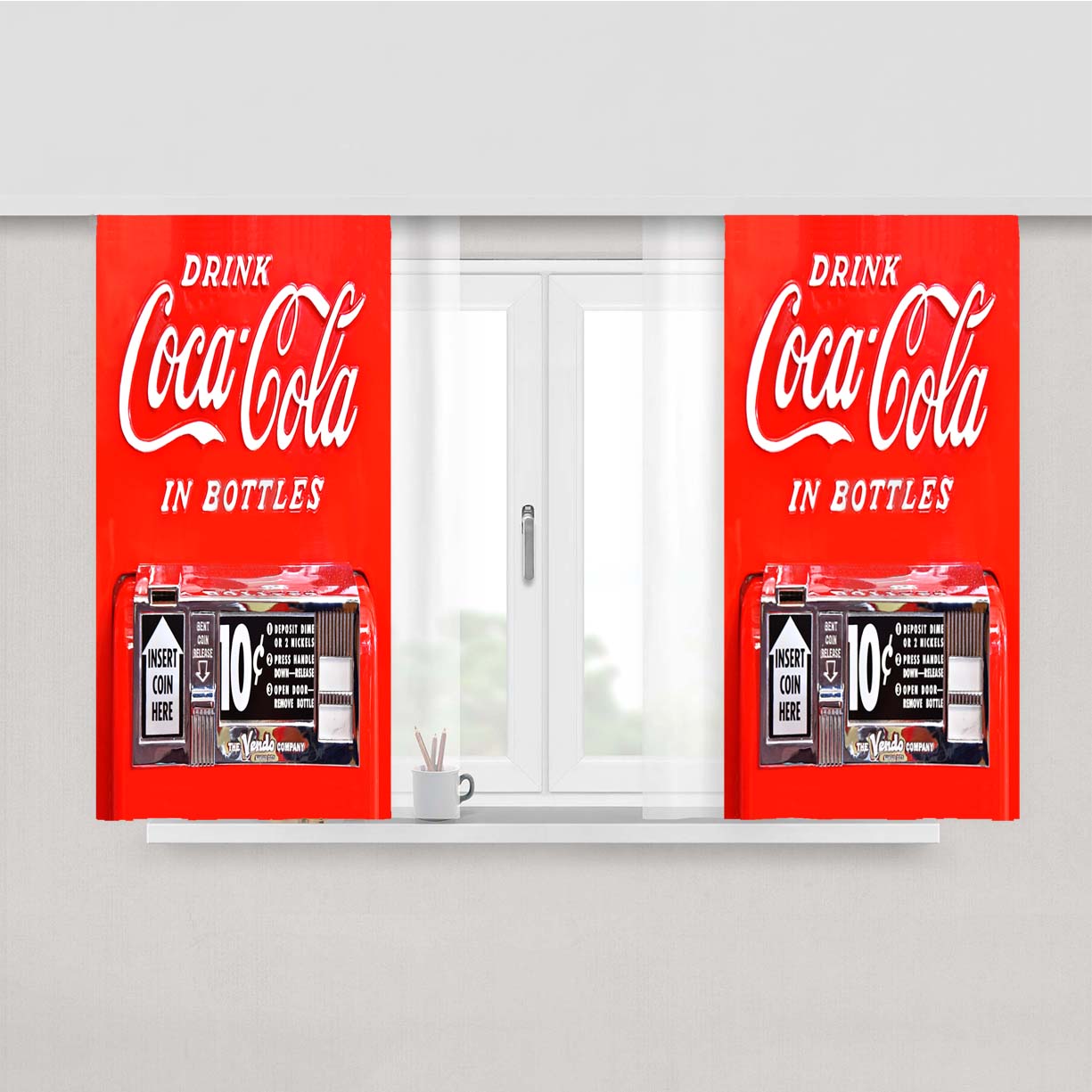 Coca Cola Pop Bottle Dispensing Machine Peach Skin Window Curtains
